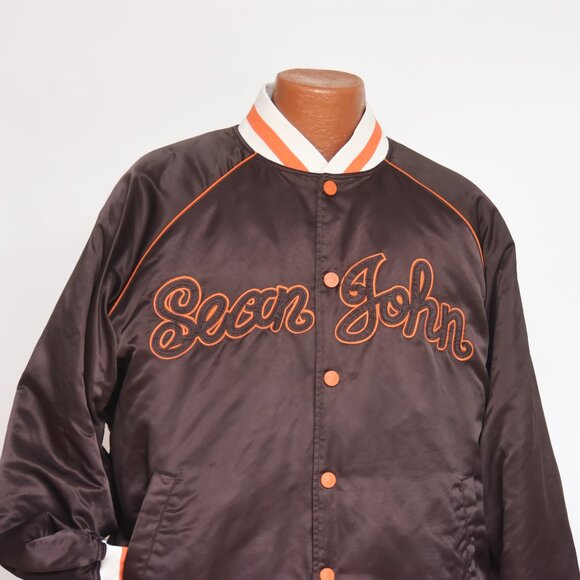 Rare Sean John XL Satin Bomber Jacket Brown Orange Y2K P Diddy VTG Hip Hop - Picture 3 of 13